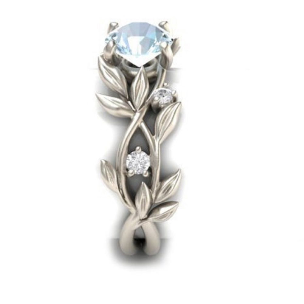 Silver Light Blue Stone Ring 7 - Picture 2 of 12